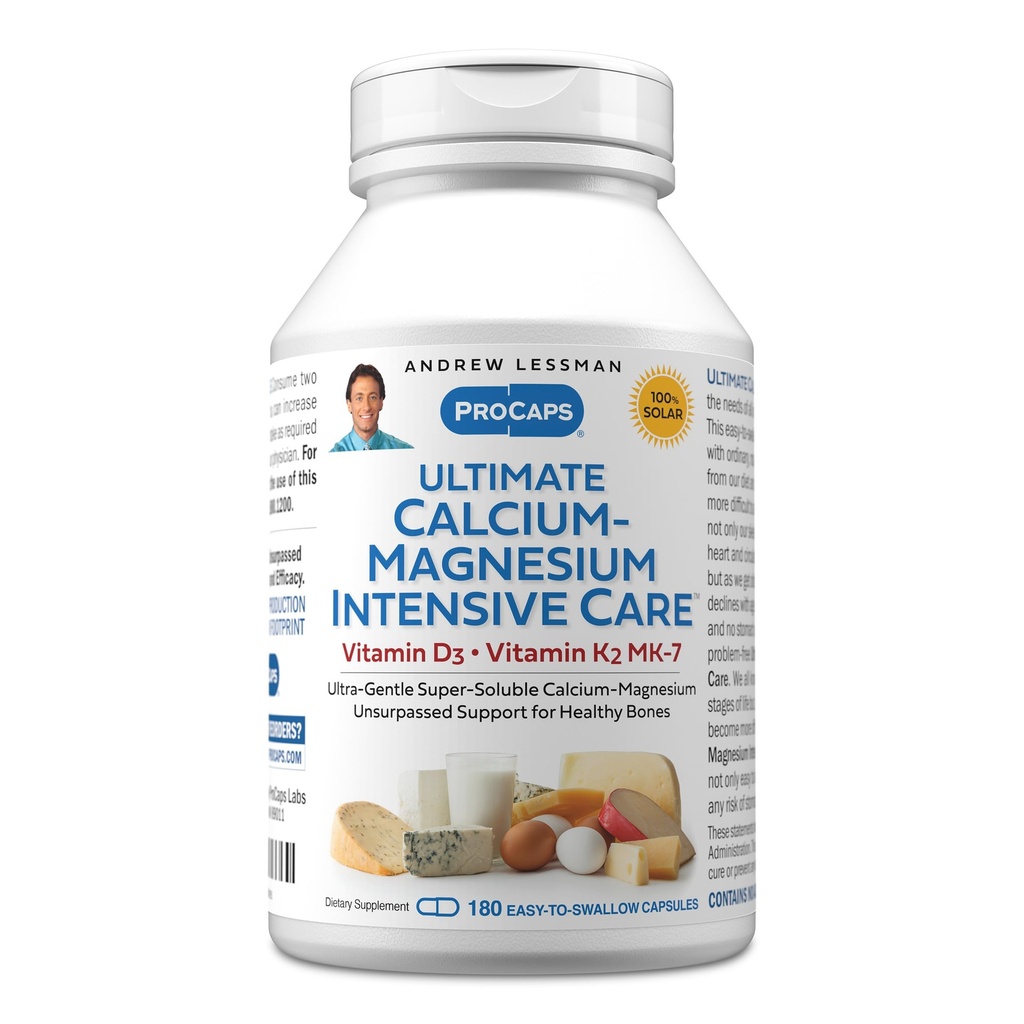 ANDREW LESSMAN Ultimate Calcium-Magnesium Intensive Care med vitamin D3 & K2 MK7-120 mcg - 180 kapslar - Bone och Skeleton Health Essentials. Gentle, lätt att svälja, superlöslig. Inga tillsatser