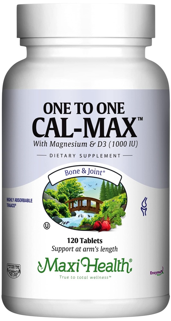 500 mg Calcium Supplement med vitamin D3 (1000 IE) och Magnesium (500 mg) - Ben, tänder och gemensamt stöd för män och kvinnor - 120 tabletter - En till en Cal-Max av Maxi Health