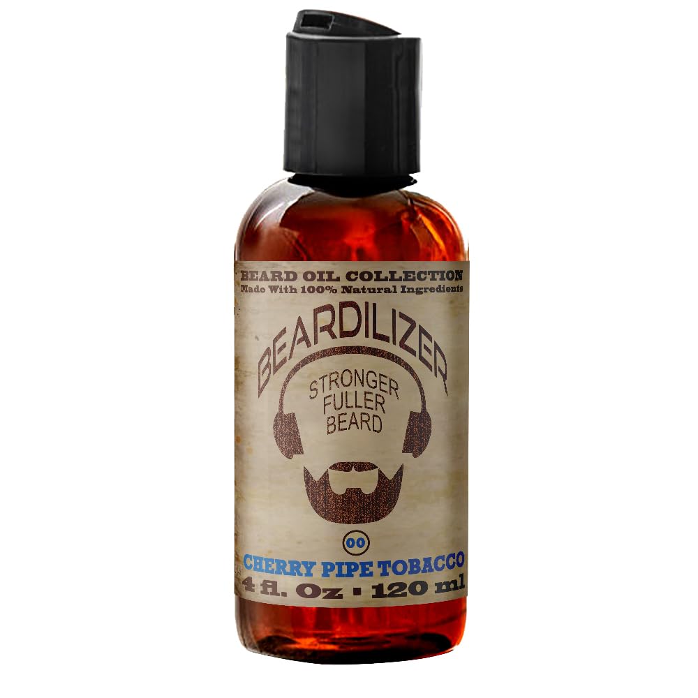 Beardilizer Cherry Pipe Tobacco Beard Oil för män - 100% naturlig tillväxtolja & Conditioner med Argan, Jojoba & Vitamin E - Softening, Moisturizing för mjuk, hälsosam skägg - 4 Oz