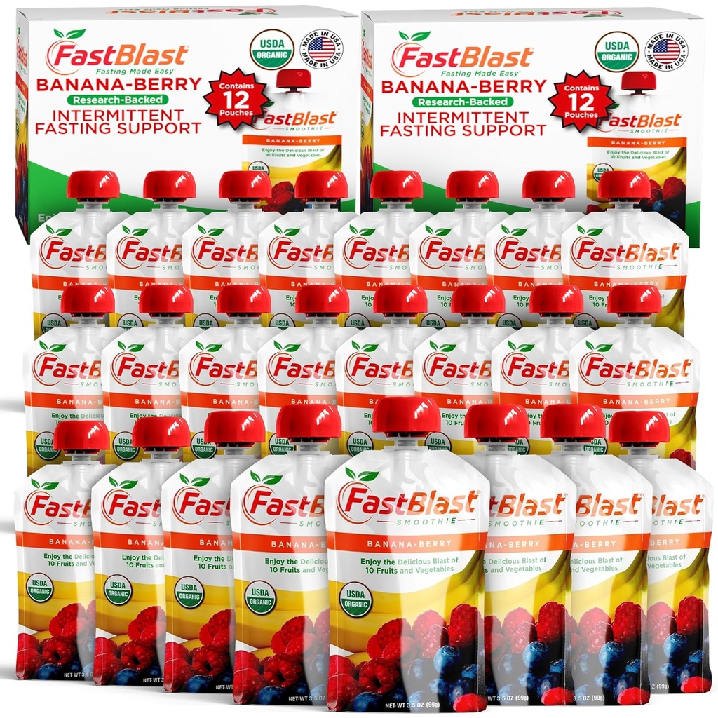 Frukt Smoothie Pouches Banana Berry-2 Packs, 24 Pcs Smoothie Meal Replacement- USDA Organiska Hälsosamma Snacks För Vuxna, Klämma Påsar För Dricker För Vuxna, Mjuka Livsmedel, Gluten Gratis Mjölk Gratis Snacks