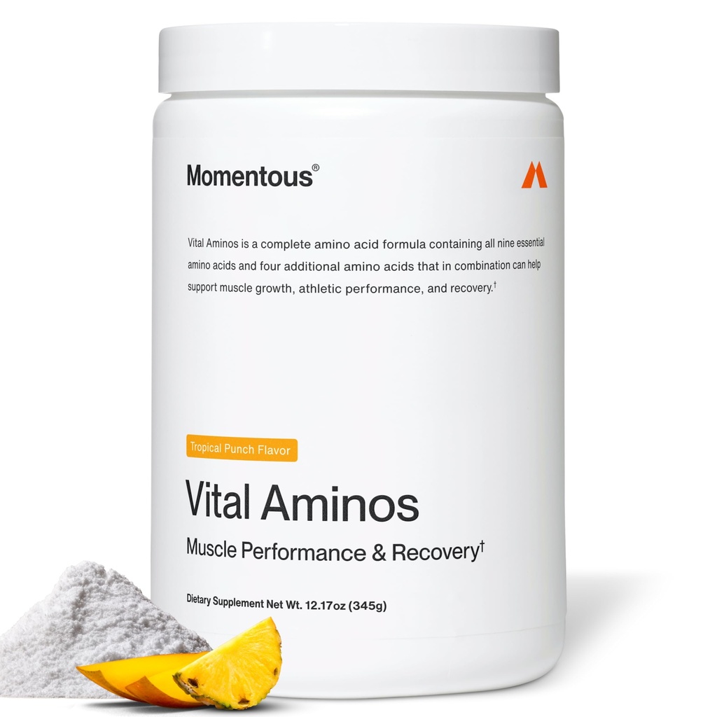 Momentös Vital Aminos Powder Supplement - BCAA & EAA - Tropical Punch - NSF Certified for Sport - GMO- & Gluten-Free - 30 portioner - Paket kan variera