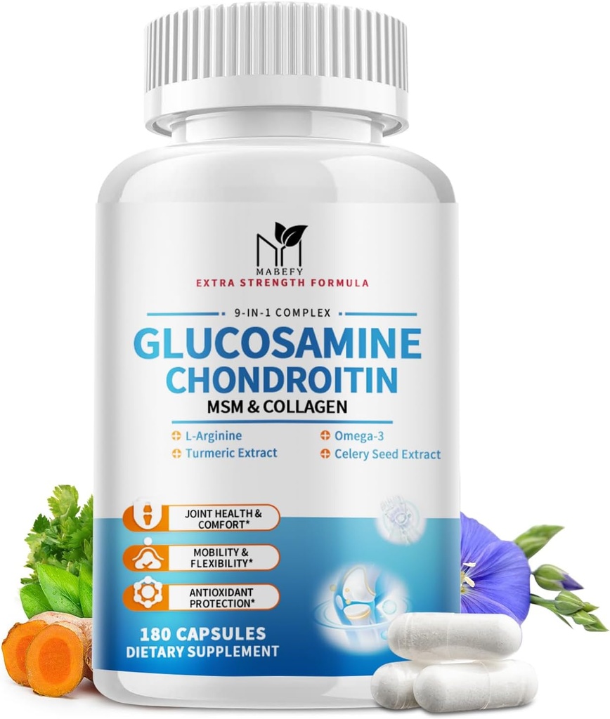 Glukosamin Chondroitin MSM kapslar, Glukosamin 1500mg med Collagen, gurkmeja, gemensamma kosttillskott för män,180 kapslar