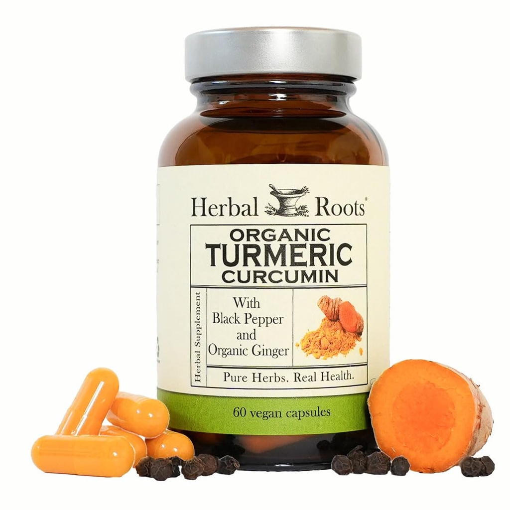 Herbal Roots - Gurkmeja Curcumin Capsules - Extra Styrka - 1000mg Pure Organic Turmeric Supplement, 95% Standardized Curcumin Extract med BioPerine Pepper och Ginger