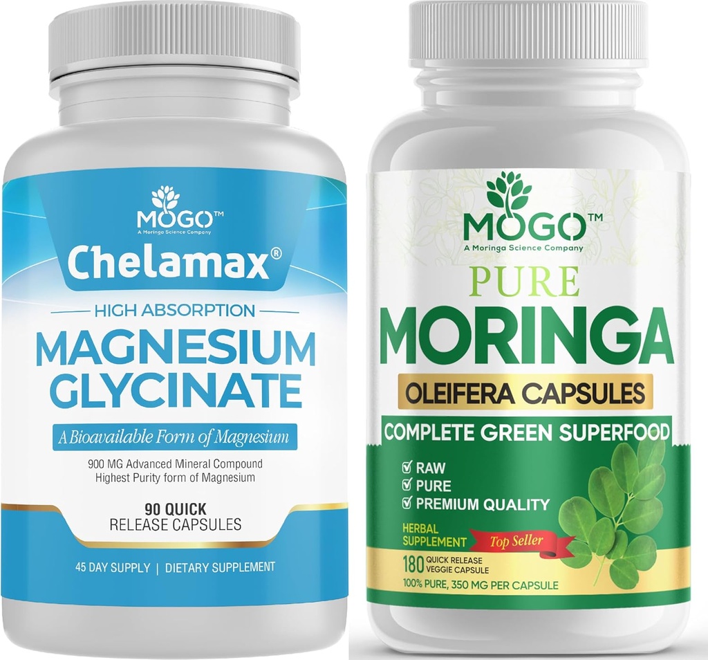 MOGO Pure Magnesium Glycinate och Moringa Capsule - Superfood + bättre mineral