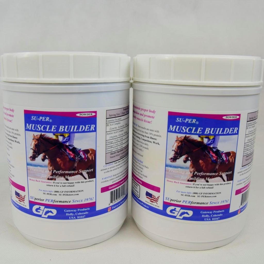 SU-PER Muscle Builder Horse Supplement - Utbildning och prestationsstöd för träning av muskler - 2,5 pund, (2 pack)