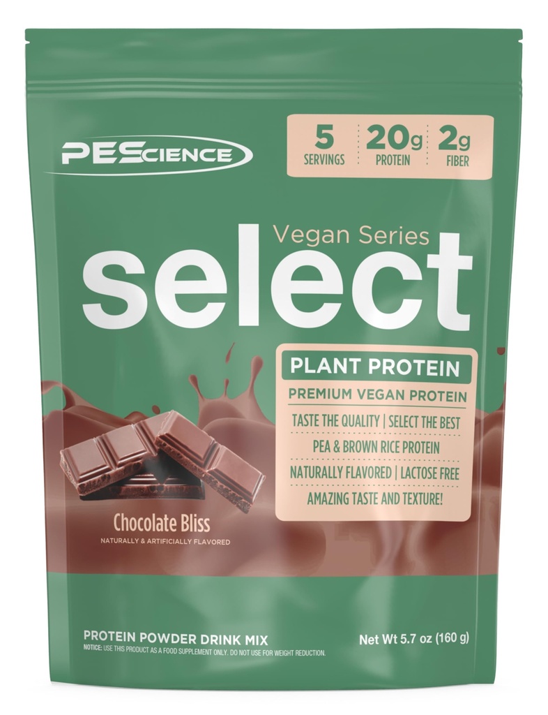 PEScience Välj Vegan Protein Powder, Plant Based Protein Powder, Fantastisk smak, Smidig Textur, Pea och Brown Rice Blend, Dairy Free, Laktosfri, Gluten Free - Chocolate Bliss, 5 Servings