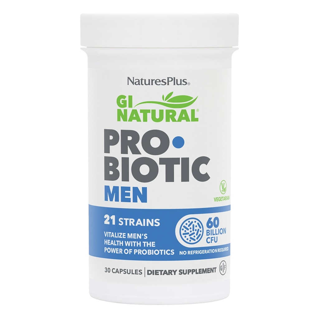 Natures Plus GI Natural Probiotic Män - 30 kapslar - Digestive & Prostate Health, Immune Strength - Inkluderar Saw Palmetto - Gluten Free - 30 portioner