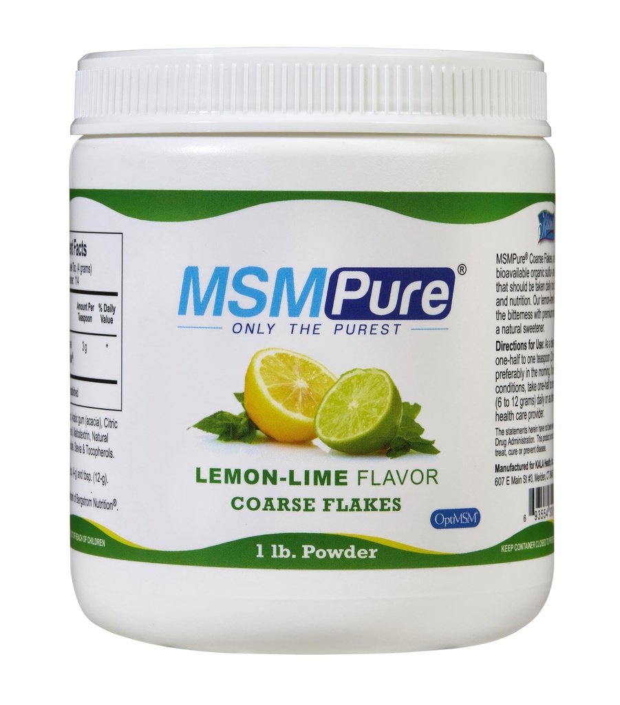 KALA HEALTH MSMPure Lemon Lime smaksatt grov MSM Powder Flakes - USA-Made MSM för gemensam hälsa, hudutseende och hår och nagelstöd - 1 lb, organisk svavel