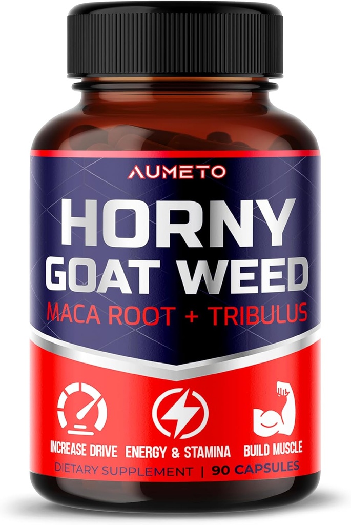 Horny Goat Weed Supplement med L-Arginine Tribulus Terrestris Maca Root Tongkat Ali - Manlig energi, styrka och minnesstöd (90 greve av 1)