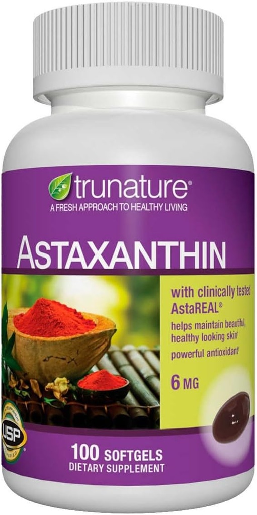 Generisk trunatur Astaxanthin 6 mg. - Förbättrar hudens elasticitet, fukt, textur och ton - 100 Softgels