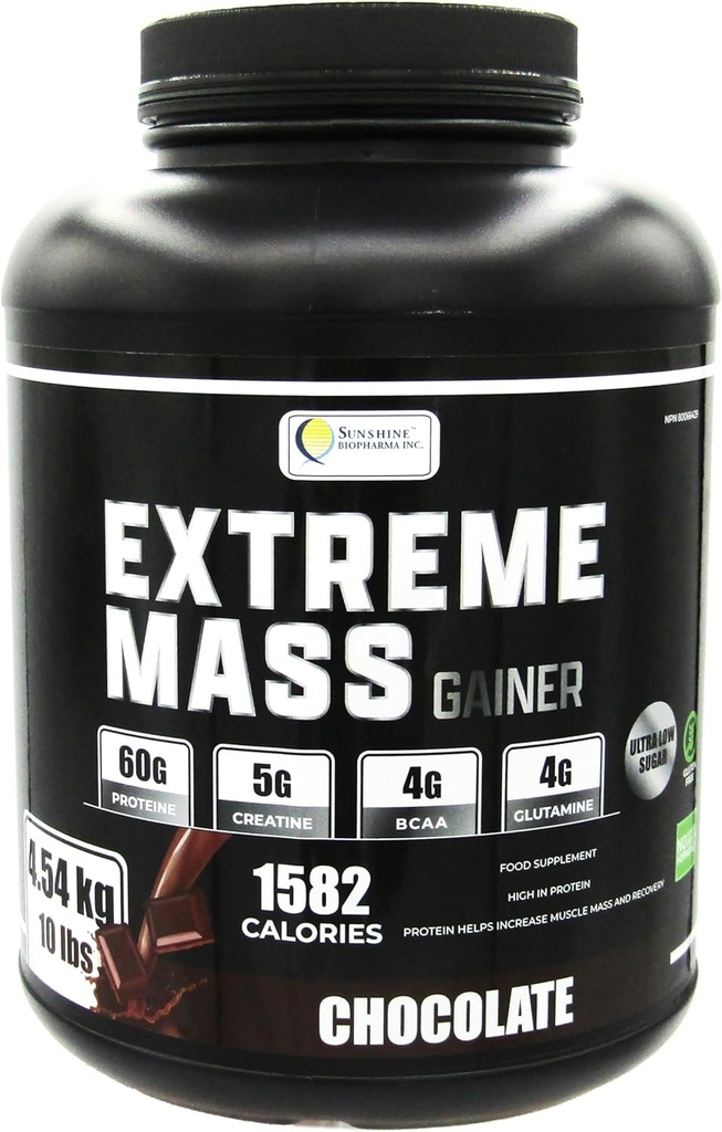 Extreme Mass Weight Gainer Muscle Builder, 10 lb (4,54 kg) med mindre socker för intensiv träning Made of high Calorie Fortified whey Protein (Chocolate)