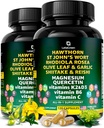 Organiska Hawthorn Berry Capsules - Hawthorn Berry med St Johns Wort Rhodiola Rosea Olive Leaf Shiitake Reishi Mushroom Quercetin & Vitamin C, D3, K2, B6 & Magnesium (240 greve)