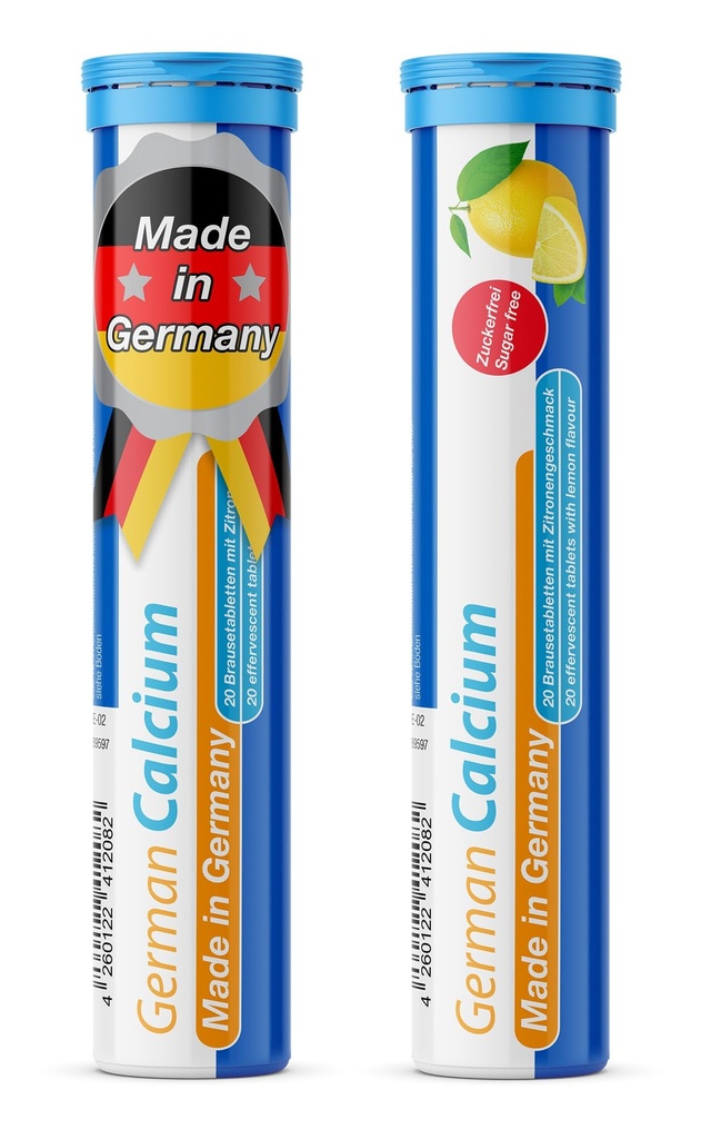 T&D German Calcium 500 mg - 40 Vegan Drink Effervescent Tablets - Lemon Lime Flavor - Tillverkad i Tyskland