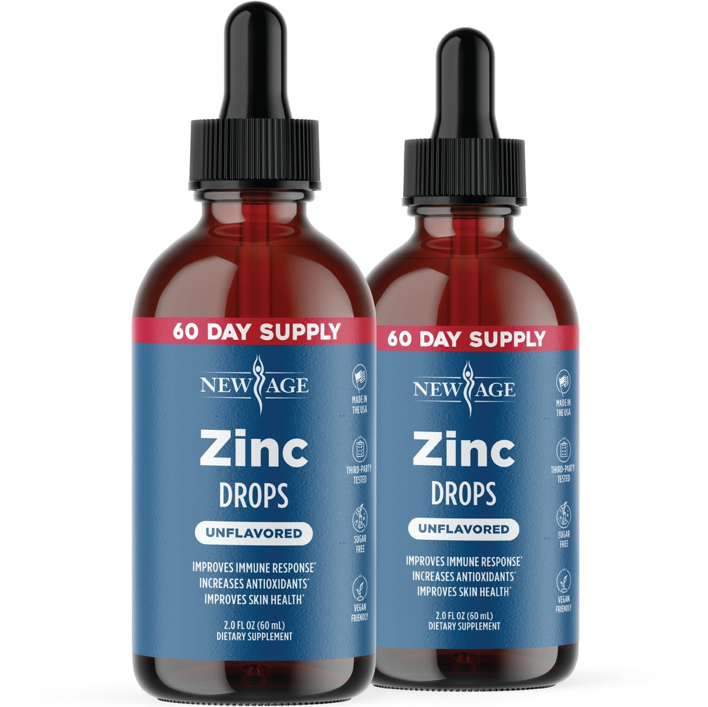 Flytande zink droppar för alla åldrar genom NEW AGE - Zinksulfat för immunstöd, Vegan, icke-GMO & Gluten Free, 60 Day Supply, 2-Pack