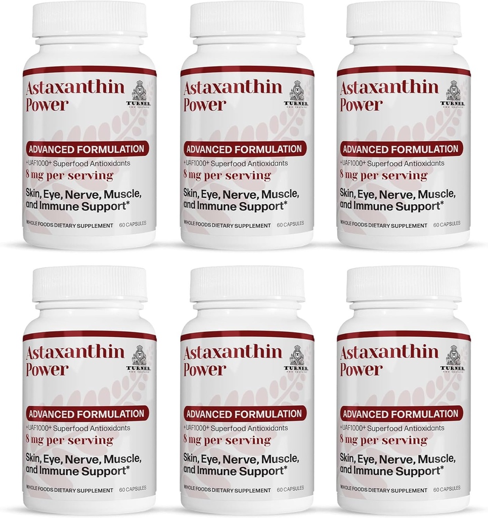 TURNER Nya Zeeland Astaxanthin Power med UAF1000+, Anti-Aging, Skin, Eye, Nerve, Muscle Recovery, Immune Support Antioxidant Supplement, 12mg Astaxanthin, 180 portioner, 6 flaskor