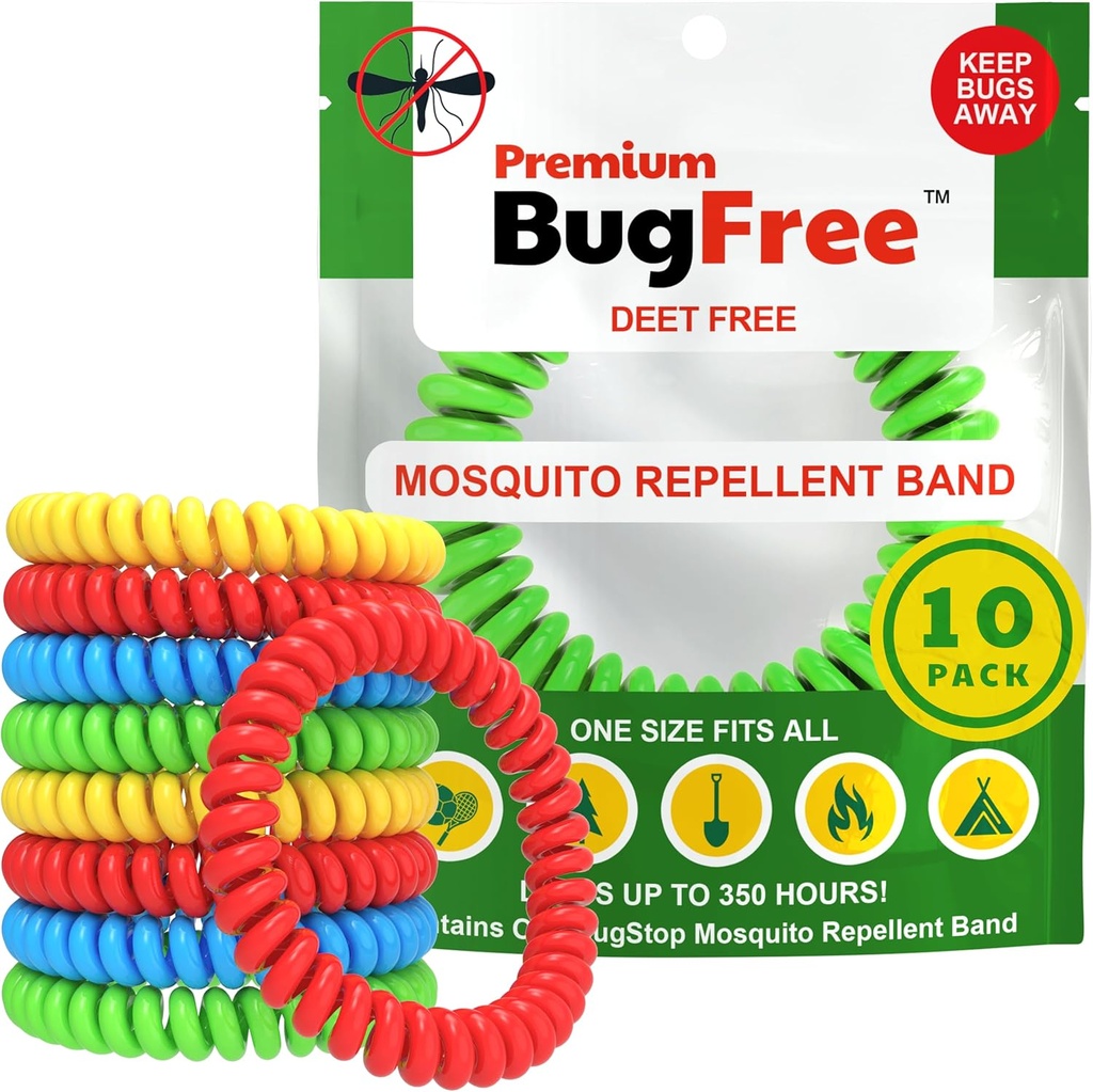 Mosquito Repellent Bracelets (10 Pack) Mosquito Repellent Bracelets for Adults and Kids - Premium DEET-Free Bands - 10 Multicolor Bands - Individually Wrapped