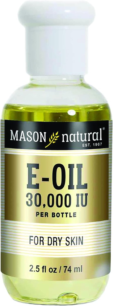MASON NATURAL Vitamin E Oil, 30000 iu, Lämplig för vegetarianer, Använd ämnet för att hjälpa till att återfukta tråkigt, torr hud eller ta som kosttillskott för antioxidanter och anti-aging fördelar, 2.5 Fl Oz