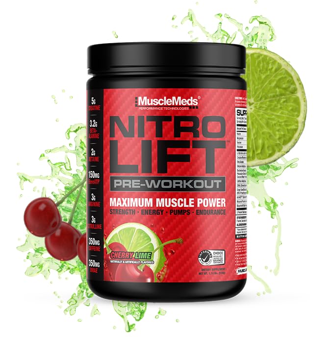 MuscleMeds Nitro Lift Pre Workout Enhance Endurance och Muscle Performance, Cherry Lime, 40 portioner