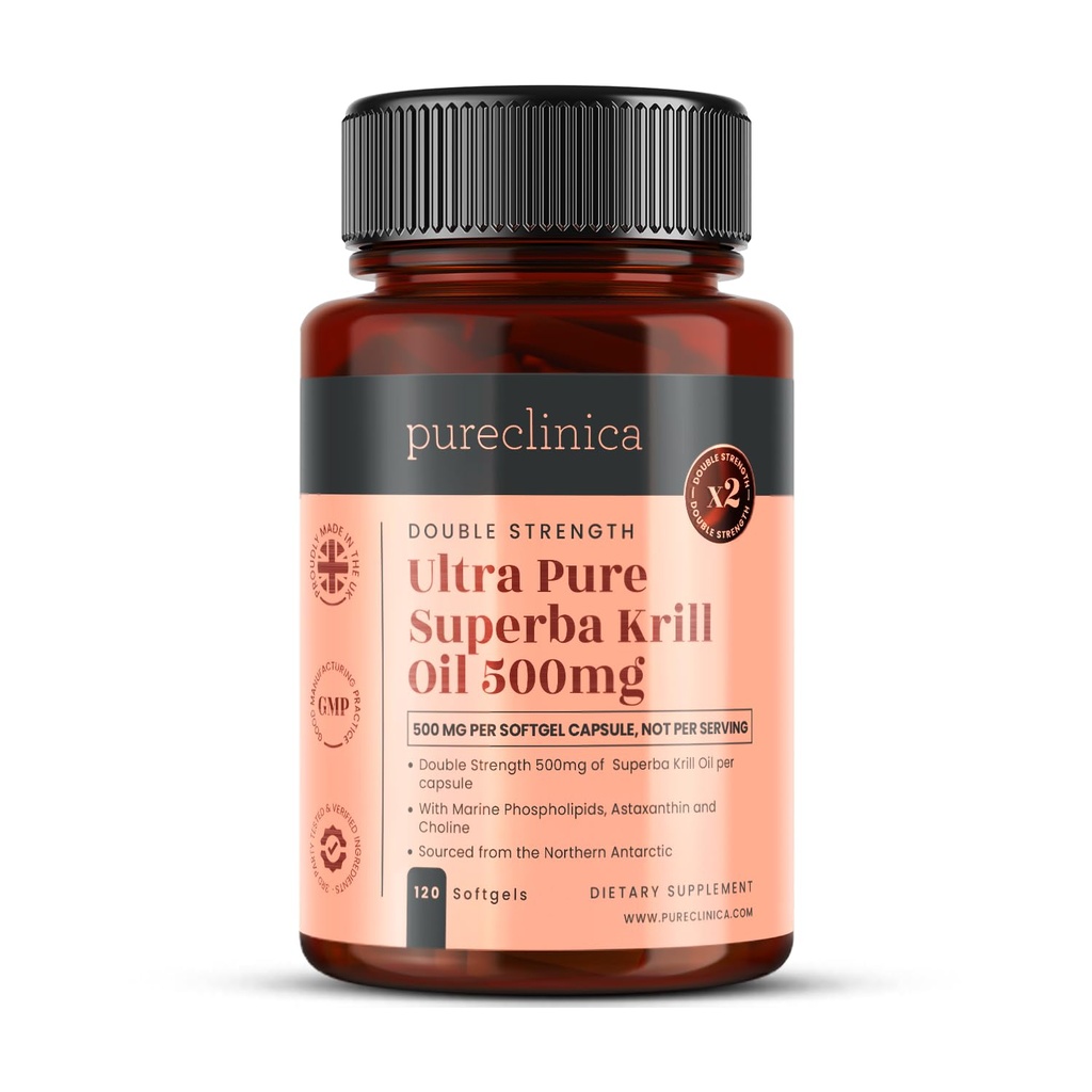 Ultra Pure Superba Krill Oil 500mg x 120 kapslar - Sourced in The Unpolluted Waters of Antarctic Providing a Rich Supply of Astaxanthin, Omega 3 och vitamin D