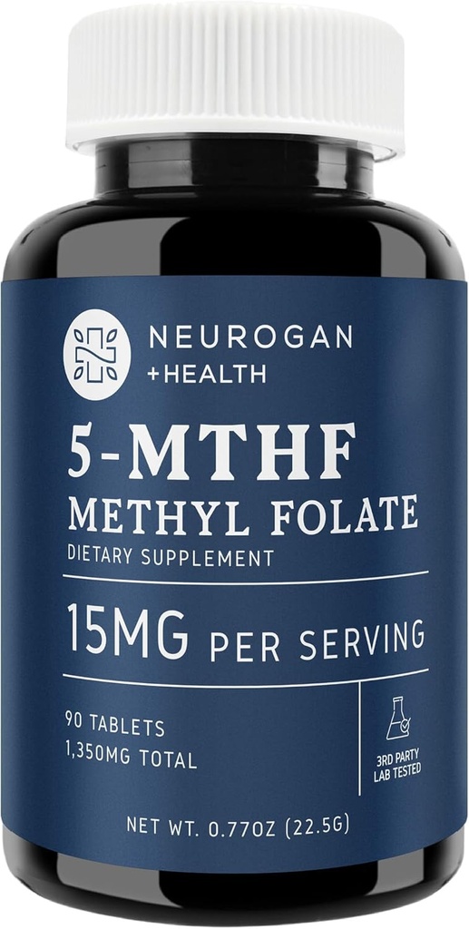Neurogan L-5-MTHF Methyl Folate Supplement, 15 mg - Active Folic Acid- Vegan, Gluten-Free & Non-GMO - Supports Cognitive, Cardiovascular & Mood Health - Made in USA, 90-Day Supply