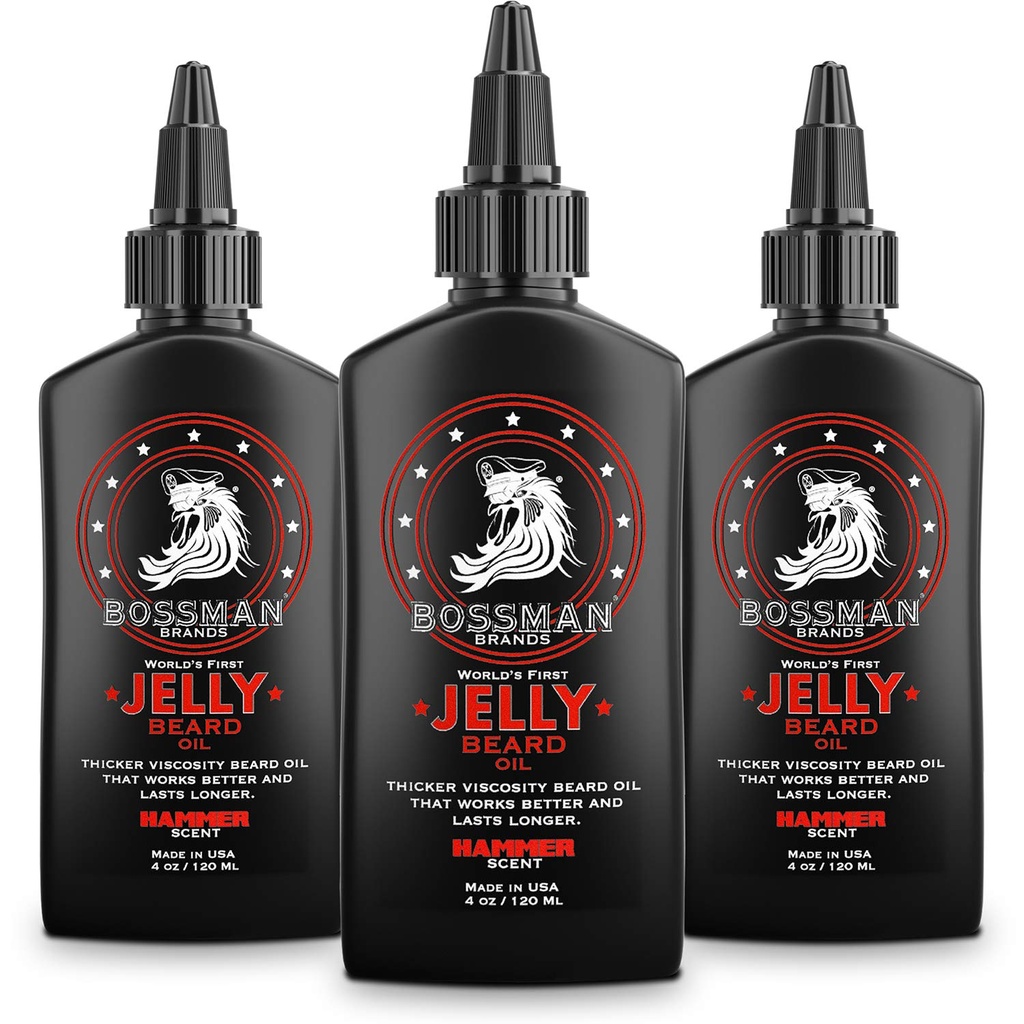Bossman Jelly Beard Oil för Män - 3 Pack (12 oz i Total, Hammer Scent) - Softens, Moisturizes & Conditions med naturliga ingredienser