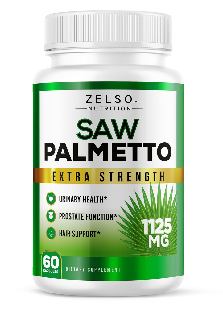 Såg Palmetto Prostate Supplement för Män, 3-i-1 Fördelar, Extra Styrka DHT Blocker för hårtillväxt och Beta Blocker för urinhälsa, Potent Prostate Function Support, 30 Day Supply (60 Count)