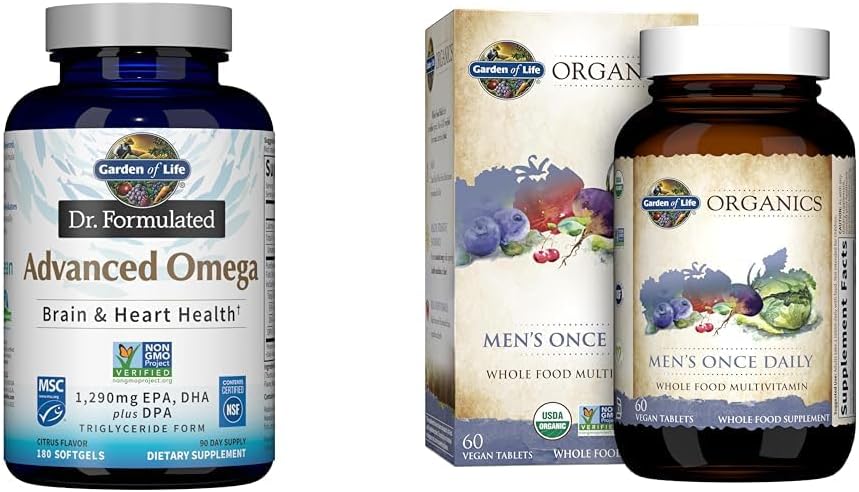 Garden of Life Omega-3 Fish Oil 1,290mg + Mäns organiska multivitamin, 60 tabletter