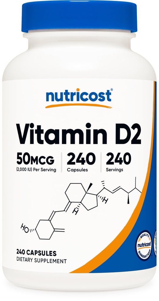Nutricost Vitamin D2 Supplement (2000 IE) 240 kapslar - Vegan, icke-GMO, Gluten-Free, Tredjepartstestade