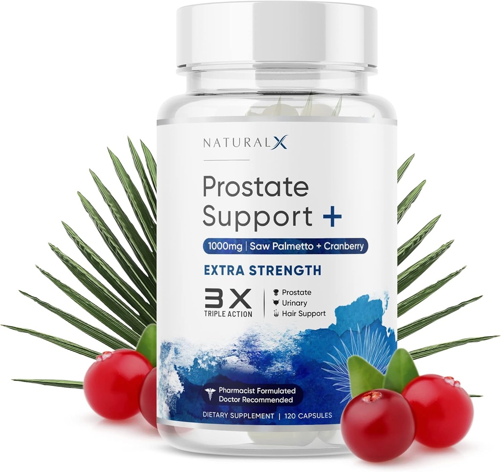 Prostate Health Supplement för män - Saw Palmetto DHT Blocker med Cranberry för Bladder Health, Urinary Support, Reduce Frequent Urination, Promote Prostate Care & Hair Growth (120 kapslar)