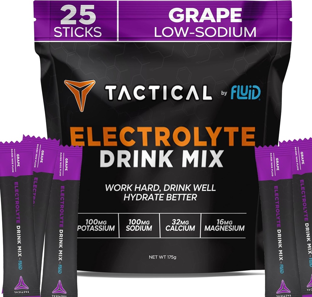 Fluid Tactical - Electrolyte Powder Packets, Accelerate Re-Hydration, Low Sugar, Electrolyte Drink Mix, förebygga uttorkning, eliminera kramper