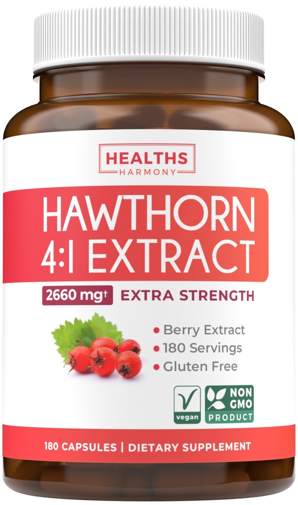 Super Potent Hawthorn Berry Extract Capsules - Hawthorn Berry Supplement Made från extra styrka koncentrat för att stödja hjärt- och matsmältningshälsa - Vegan Non-GMO & Gluten Free (6 månaders leverans)