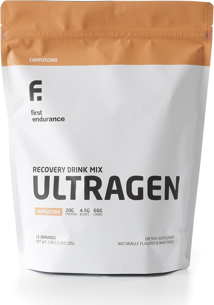 FÖRSTA ENDURANCE Ultragen Workout Recovery Drink Powder, Protein Mix, ökar energi, Accelerates Recovery | Cappuccino, 15 portioner