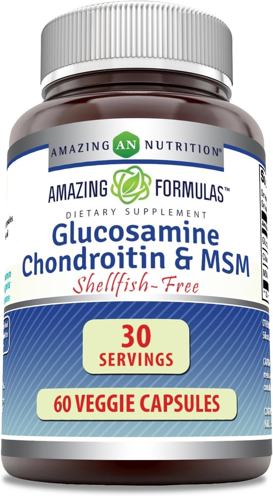 Fantastiska formler Glukosamin Chondroitin & MSM 60 Veggie Capsules | Shellfish Free | Non-GMO | Gluten Free | Tillverkad i USA | Idealisk för vegetarianer