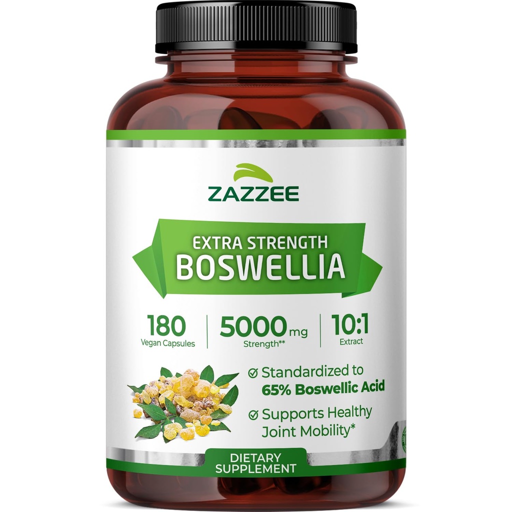 Zazzee Extra Strength Boswellia 10:1 Extract, 65% Boswellic Acid, 180 Vegan Capsules, 6 månaders leverans, Boswellia Serrata, Joint Comfort, Mobility & Flexibility Support, Non-GMO, tillverkad i USA