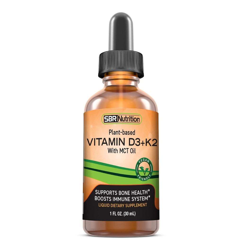 Vegan Vitamin D3 + K2 (MK-7) flytande droppar med MCT Oil, Peppermint smak, hjälper till att stödja starka ben och hälsosamt hjärta