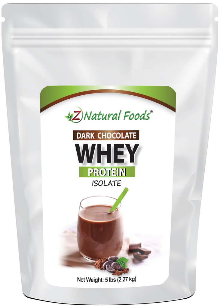 Z Natural Foods Dark Chocolate Whey Protein Isolate, Natural Proteinpulver med noll socker, berikad med vitala proteiner för energiökning och viktminskning, glutenfri, icke-GMO, 5 lbs