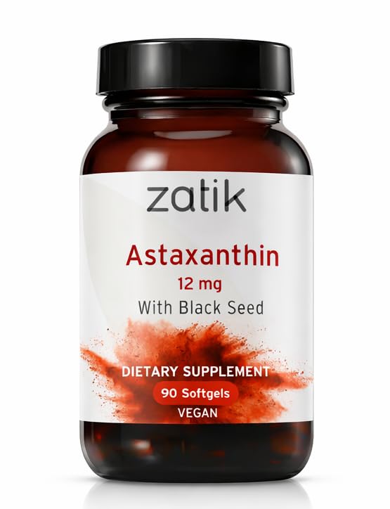 Zatik Naturals - Astaxanthin 12mg med Organic Black Seed, Antioxidant, 90 Vegan Softgels