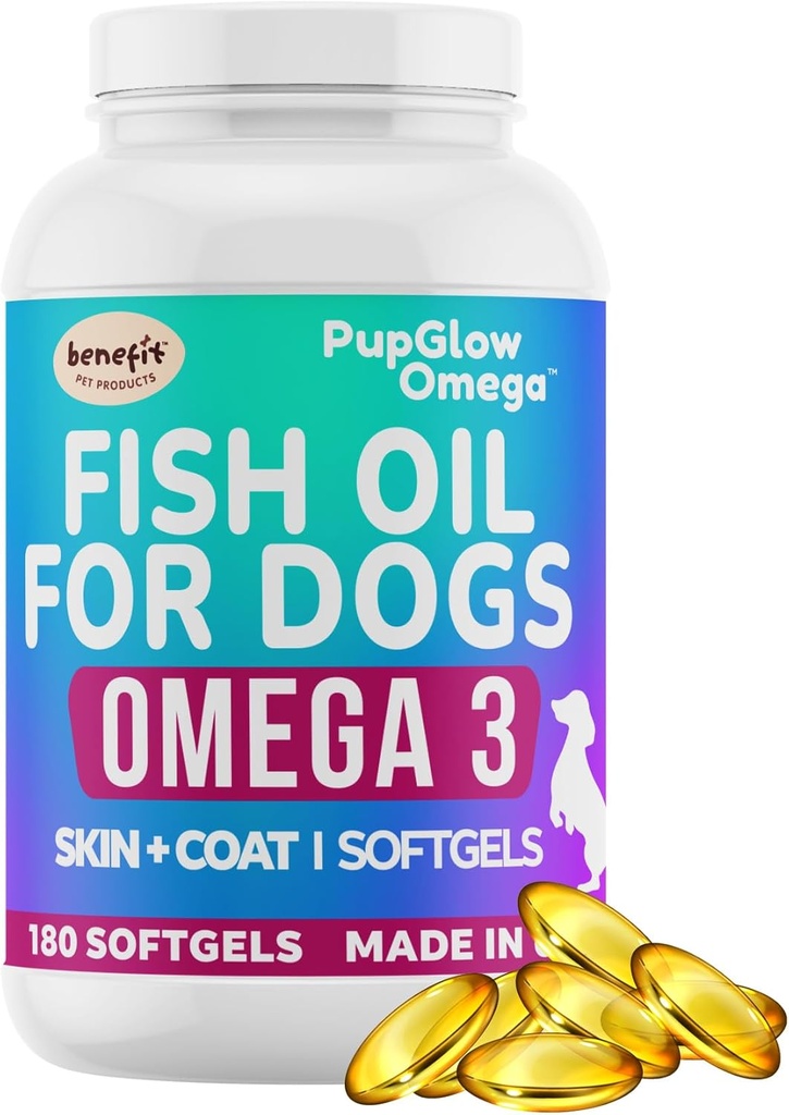 Omega 3 Fiskolja för hundar - 120 SoftGels - Skin & Coat Supplement för hundar, stöder hälsosam hud, rock, gemensamma, hjärta och immunsystem, Premium Fish Oil Supplement för hundar - tillverkad i USA