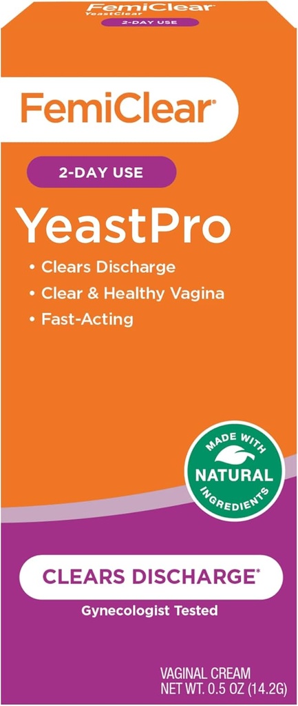 FemiClear YeastPro Cream, Clears Discharge, Fast-Acting, Tillverkad med naturliga ingredienser, Gynekolog Testad, 0.5oz Cream