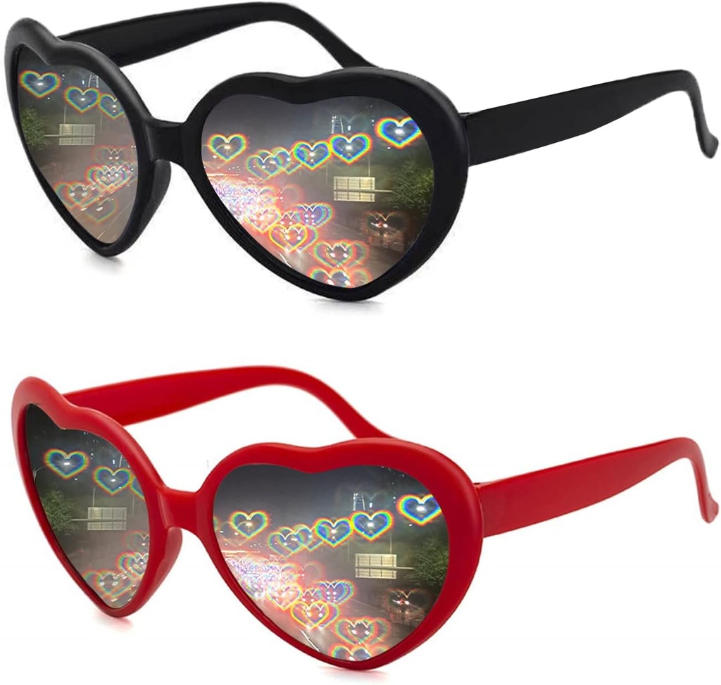 2 Pack Heart Shaped Diffraction Glasses för kvinnor, Heart Effect solglasögon är perfekta för Alla hjärtans dagtillbehör, Rave Party, Wedding Party, Musical Evening, Fireworks Shows.