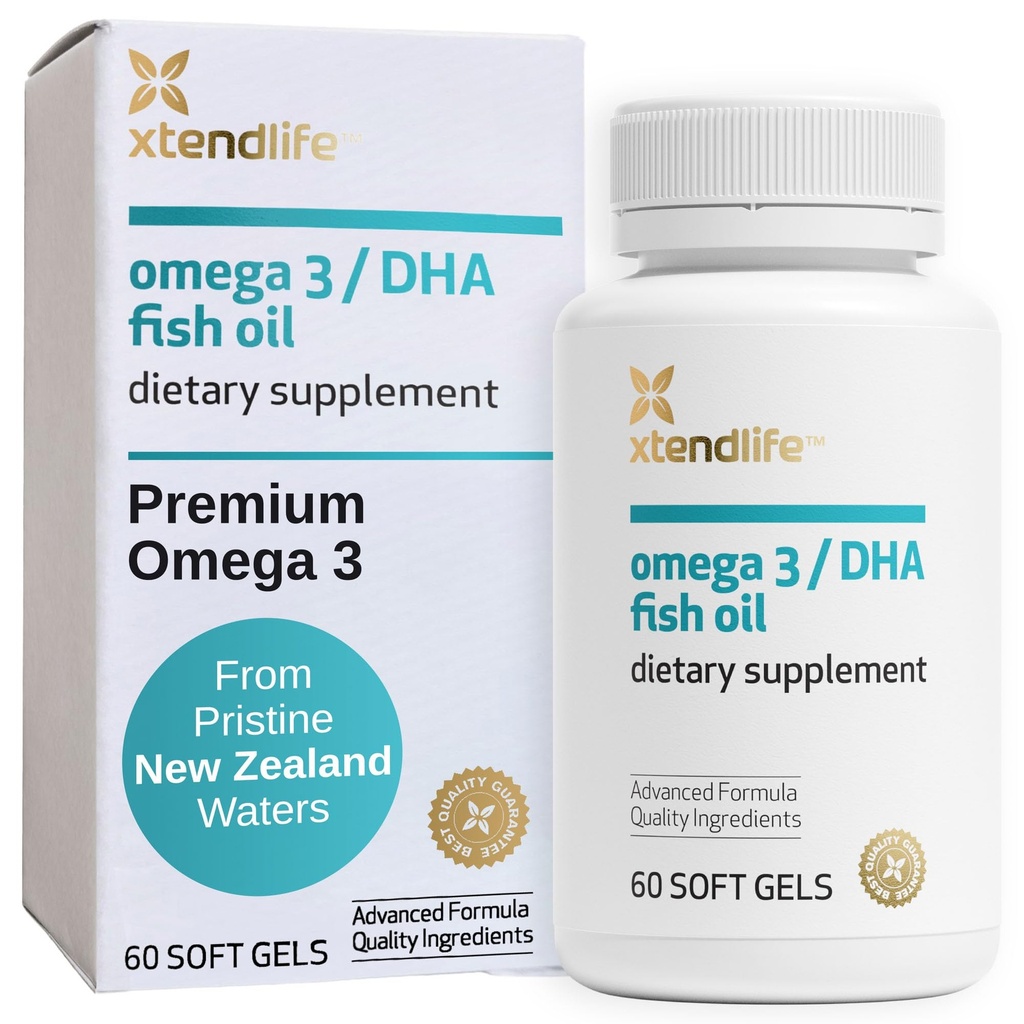 Xtendlife Omega 3 DHA Fish Oil - 1100mg med 700mg DHA och 300mg EPA - Omega 3 6 9 Supplement för hjärta och hjärna - 1 månads leverans (60 greve)