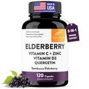 Elderberry Vitamin C and Zinc Capsules with D3 and Quercetin | 6-in-1 Immune Support Supplement Pills for Adults | 120 Count Sambucus Black Elderberry Natural Immunity Vitamins | Made in USA