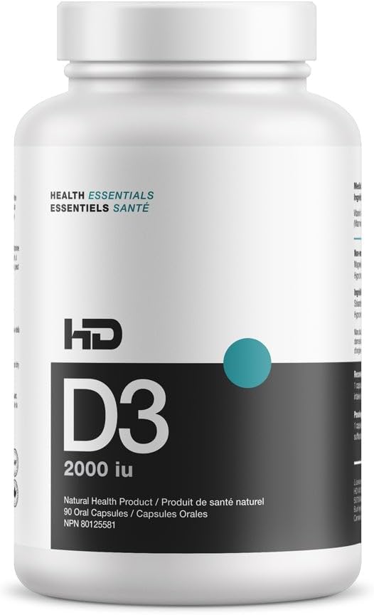 HD MUSCLE HealthHD D3 | 2000iu High Potency Vitamin D3 Supplement | Hälsosam muskelfunktion och återhämtning | Immun Support | Calcium Absorption | 90 kapslar