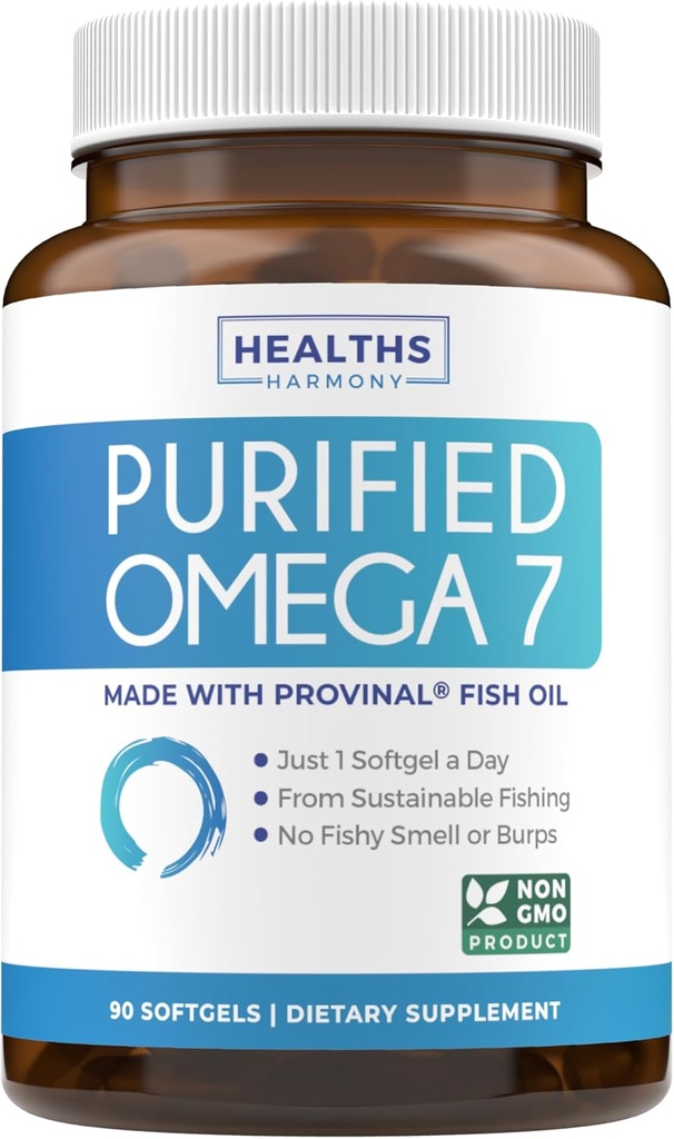 Omega 7 Supplement for Women and Men - High Potency & Purity Palmitoleic Acid Fatty Acid Fish Oil Supplement from Patented Provinal with Lowest Palmitic Acid - Sustainably Sourced (3 Month Supply)