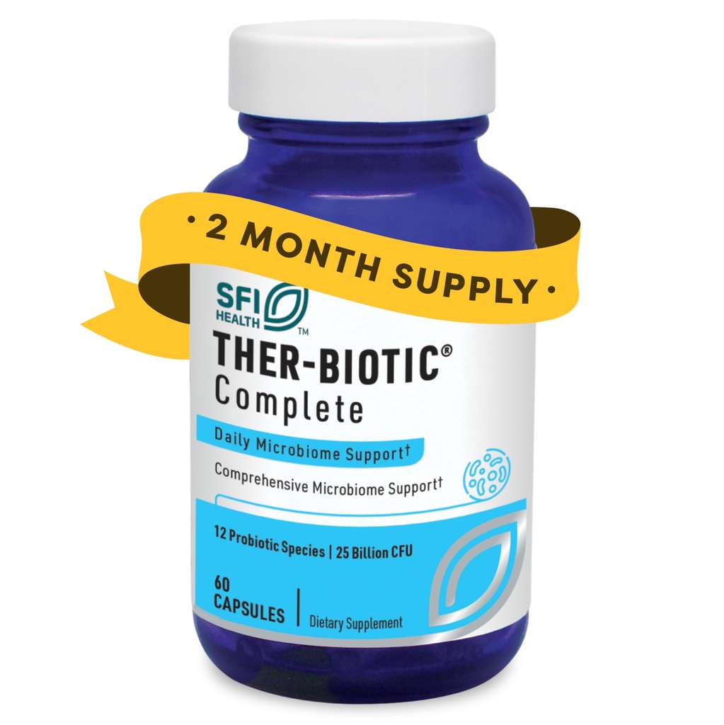 Klaire Labs SFI Health Ther-Biotic Complete - Hypoallergen Probiotics for Women & Men - Acid-Stable Probiotic Supplement - 12 Species for Immune & Digestive Health - 25 Billion CFU (60 kapslar)