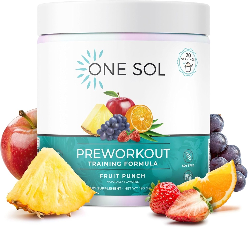 En Sol Pre-Workout för kvinnor, förbättrad pump & fokus, inga Jitters eller krasch, naturliga ingredienser, 100% Vegan, Gluten Free & Soy Free, (Fruit Punch)