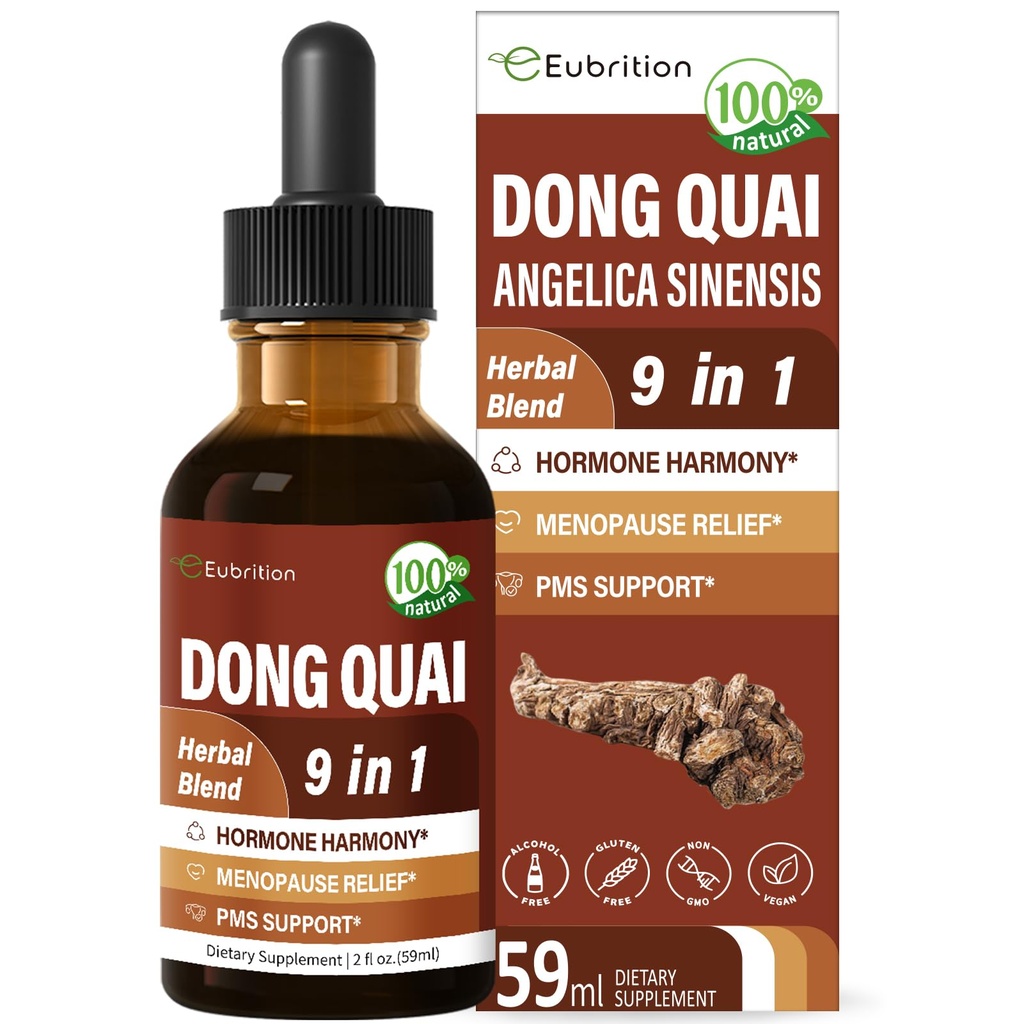Dong Quai Liquid Supplement för kvinnor, Angelica Sinensis Root Extract Tincture Support Menopause & PMS Relief, Hot Flashes, Herbal Blend Drops med Red Clover Fenugreek. 2oz