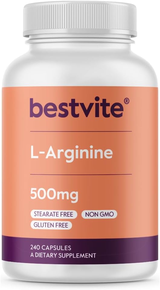BESTVITE L-Arginine 500mg (240 kapslar) - No Magnesium Stearate - No Silicon Dioxide - No Fillers - Non GMO - Gluten Free
