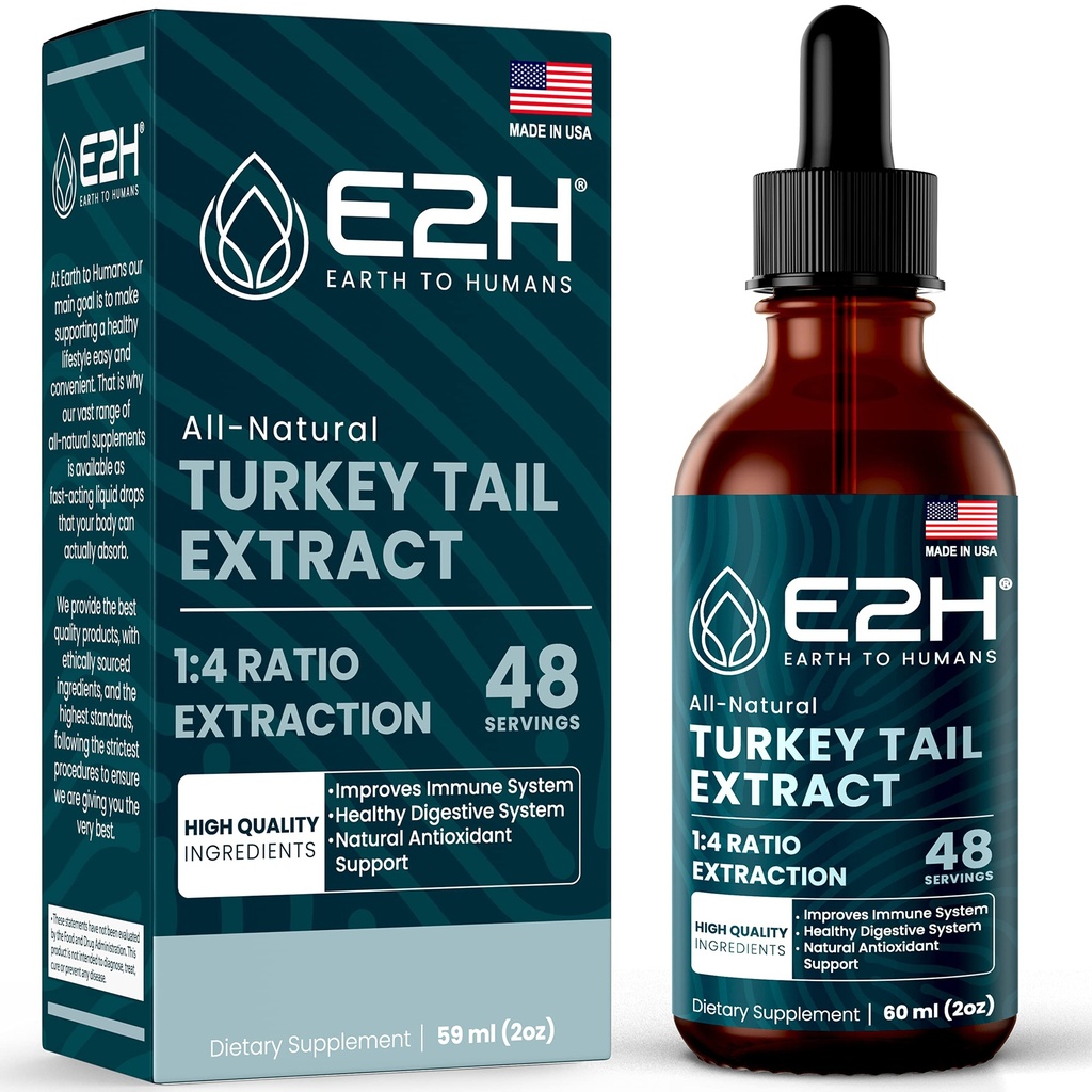Turkiet Tail Mushroom Extract - snabbare Absorption än Turkiet Tail Mushroom kapslar eller pulver - All-Natural Immune System & Digestive Support- Real Mushrooms Turkiet Tail - 2 Fl Oz av E2H