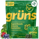 Gruns Adult Super Greens Gummies - Superfood Gummy Björnar med Spirulina, Chlorella & Prebiotika för Digestive Health - Adaptogens Supplement med 20 vitaminer och mineraler, låg socker-2-veckors leverans
